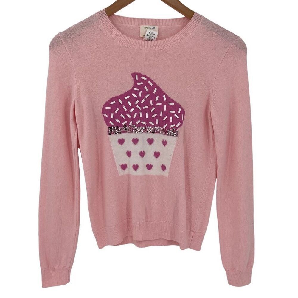 Crewcuts‎ Factory Sequin Sprinkles Cupcake Crewneck Sweater Girls Size 14 Pink